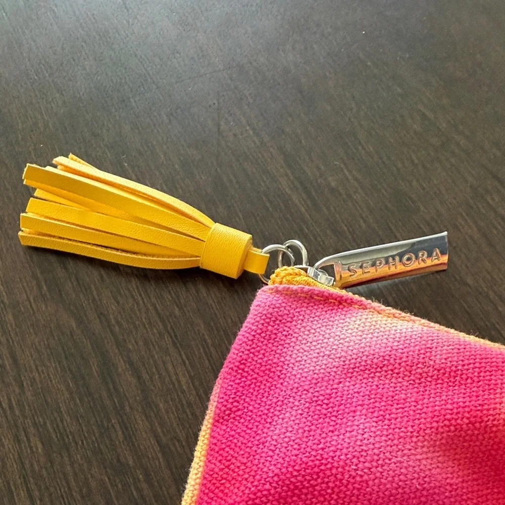 Sephora Pink Tie Dye Makeup Bag Pencil Bag Orange Yellow Tassle